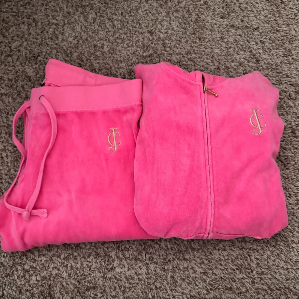Juicy Couture Hot Pink Velour Track Jacket & Joggers Set